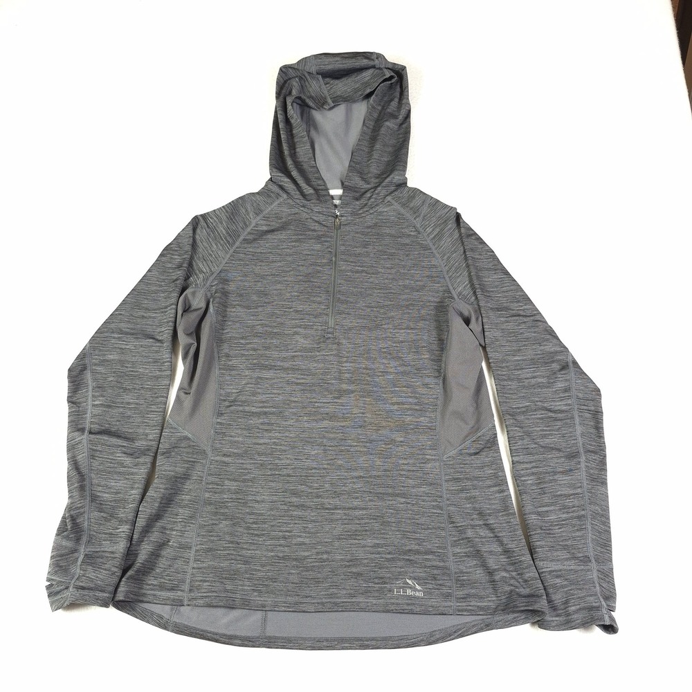 LL Bean Pullover Womens Large Hooded Quarter Zip Athletic Outdoor Thumbholes